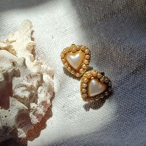♡ Vintage Heart Pearl Earrings ♡